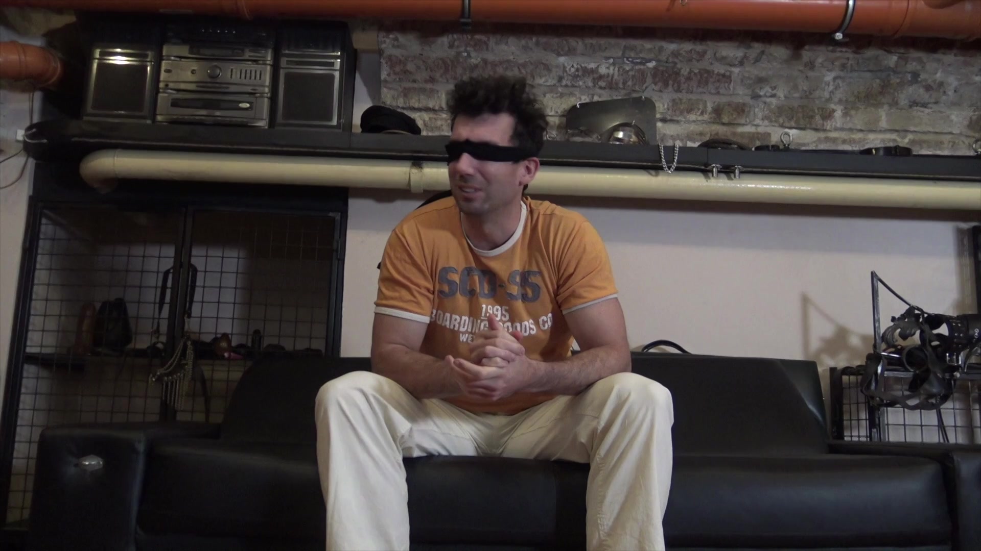 Crossdressing slave gets pegging in femdom 3some